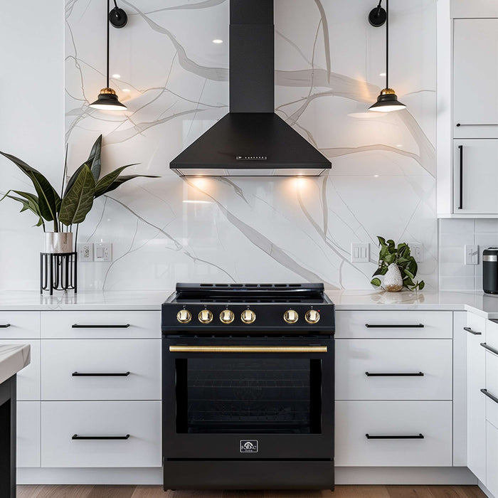 Forno Leonardo Espresso 30" Electric Range Black, FFSEL6012-30BLK