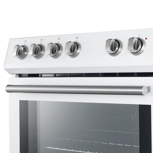 FORNO Espresso Leonardo 30" 5 cu. ft. Electric Range in White with Antique Brass Handles (optional silver), FFSEL6012-30WHT