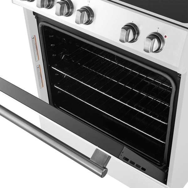 FORNO Espresso Leonardo 30" 5 cu. ft. Electric Range in White with Antique Brass Handles (optional silver), FFSEL6012-30WHT