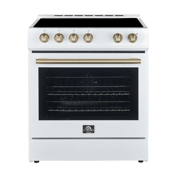 FORNO Premium 2-Piece Kitchen Bundle - Leonardo Espresso 30" White Range, 31" White Bottom Freezer Refrigerator, FBDL-003-03US