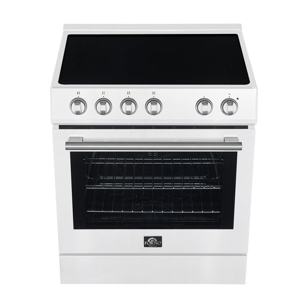 FORNO Espresso Leonardo 30" 5 cu. ft. Electric Range in White with Antique Brass Handles (optional silver), FFSEL6012-30WHT