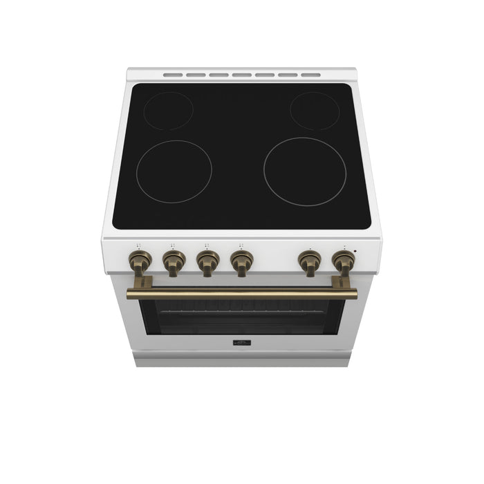 FORNO Espresso Leonardo 30" 5 cu. ft. Electric Range in White with Antique Brass Handles (optional silver), FFSEL6012-30WHT