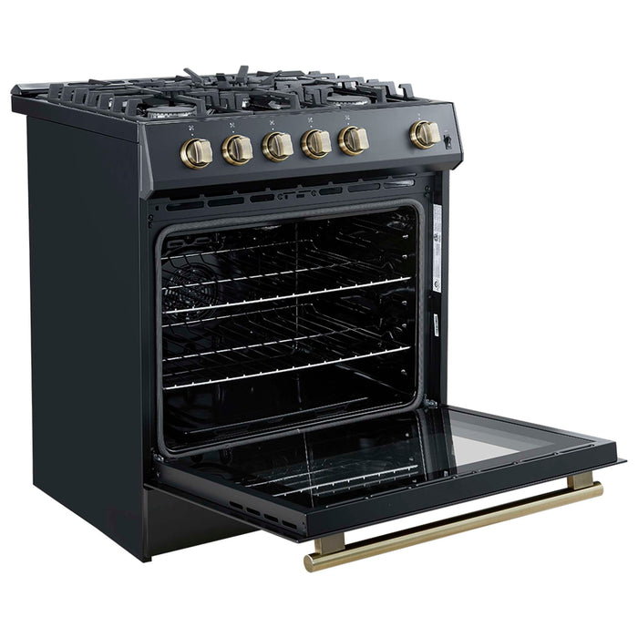 Forno Leonardo Espresso 30" Black Gas Range, 5 Burners, 39 500 BTU, 5 cu.ft. Convection Oven, FFSGS1116-30BLK