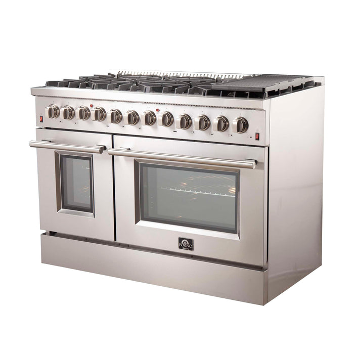 FORNO Premium 2-Piece Kitchen Bundle - Galiano 48" Stainless Steel Range, Forno Maderno 2-28 " Wide Units with Decorative Trim, FBDL-017-03CAUS