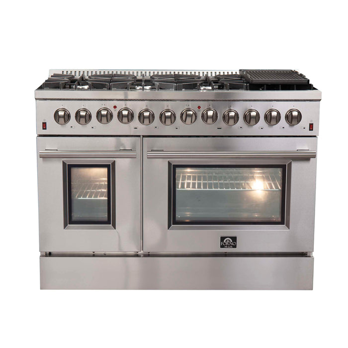 FORNO Premium 2-Piece Kitchen Bundle - Galiano 48" Stainless Steel Range, Forno Maderno 2-28 " Wide Units with Decorative Trim, FBDL-017-03CAUS