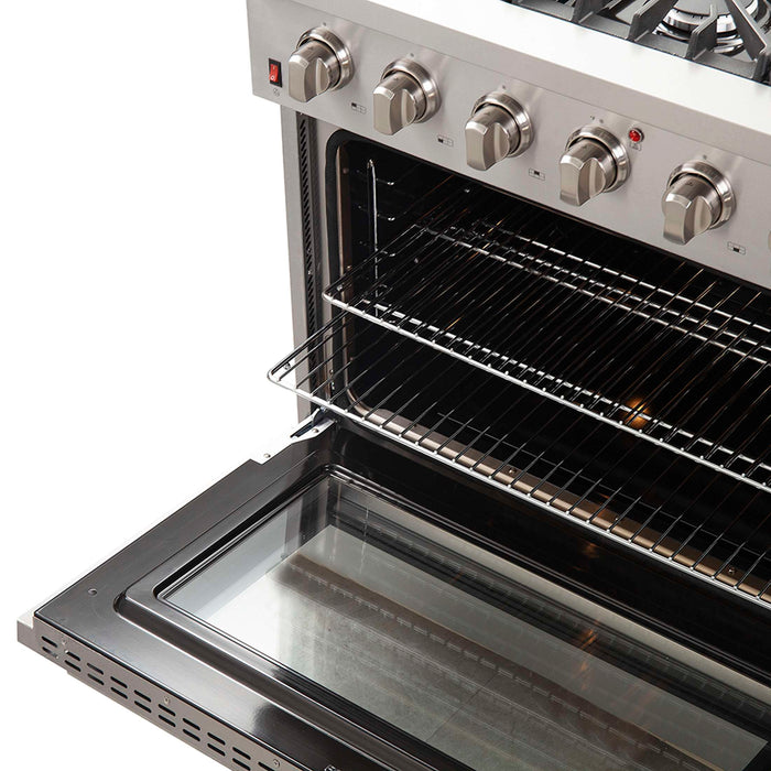 FORNO Premium 3-Piece Kitchen Bundle - Galiano 36" Gas Range, 36" Built-In Refrigerator, 24" Built-In Dishwasher, FBDL-004-01CAUS
