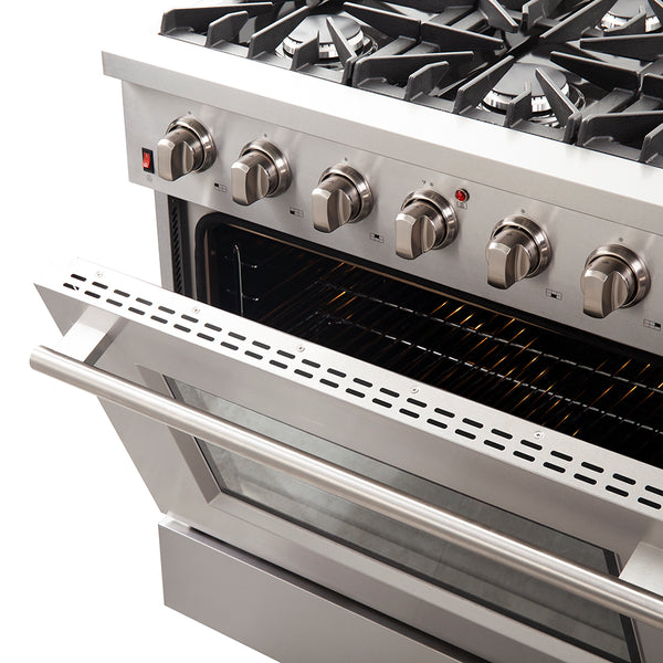 Forno Galiano 36" Freestanding Gas Range with 6 Italian Burners in Stainless Steel, FFSGS6244-36