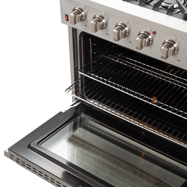 Forno Galiano 36" Freestanding Gas Range with 6 Italian Burners in Stainless Steel, FFSGS6244-36