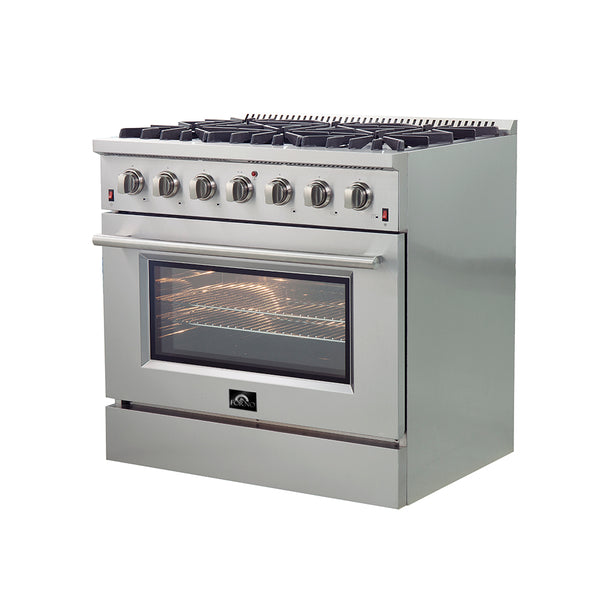 Forno Galiano 36" Freestanding Gas Range with 6 Italian Burners in Stainless Steel, FFSGS6244-36