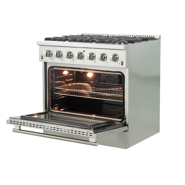 Forno Galiano 36" Freestanding Gas Range with 6 Italian Burners in Stainless Steel, FFSGS6244-36