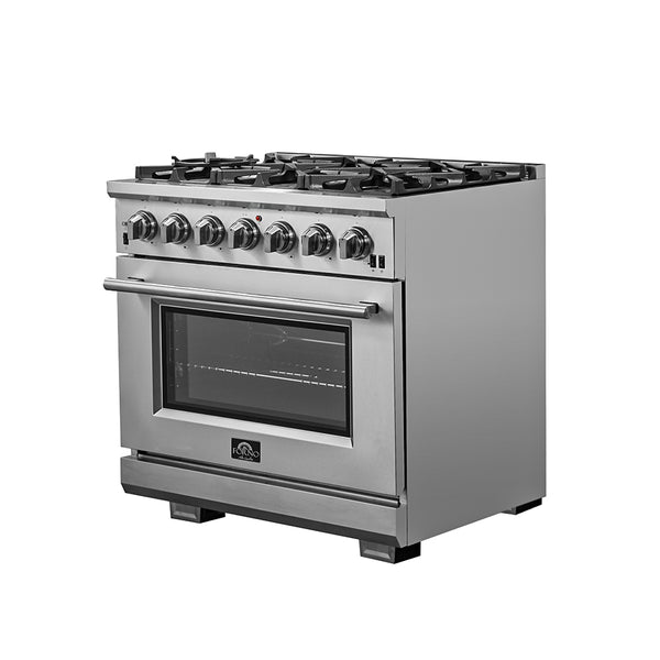 FORNO Capriasca 36" 5.36 cu. ft. Gas Range with 6 Italian Burners, Stainless Steel- FFSGS6260-36
