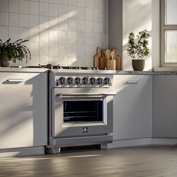 FORNO Capriasca 36" 5.36 cu. ft. Gas Range with 6 Italian Burners, Stainless Steel- FFSGS6260-36