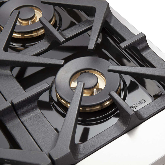 FORNO Capriasca 48-inch Gas Range Stainless Steel, 8 Brass Burners 160,000 BTU, 6.58 cu.ft. Double Oven, FFSGS6260-48