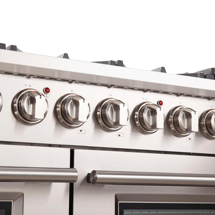 FORNO Capriasca 48-inch Gas Range Stainless Steel, 8 Brass Burners 160,000 BTU, 6.58 cu.ft. Double Oven, FFSGS6260-48