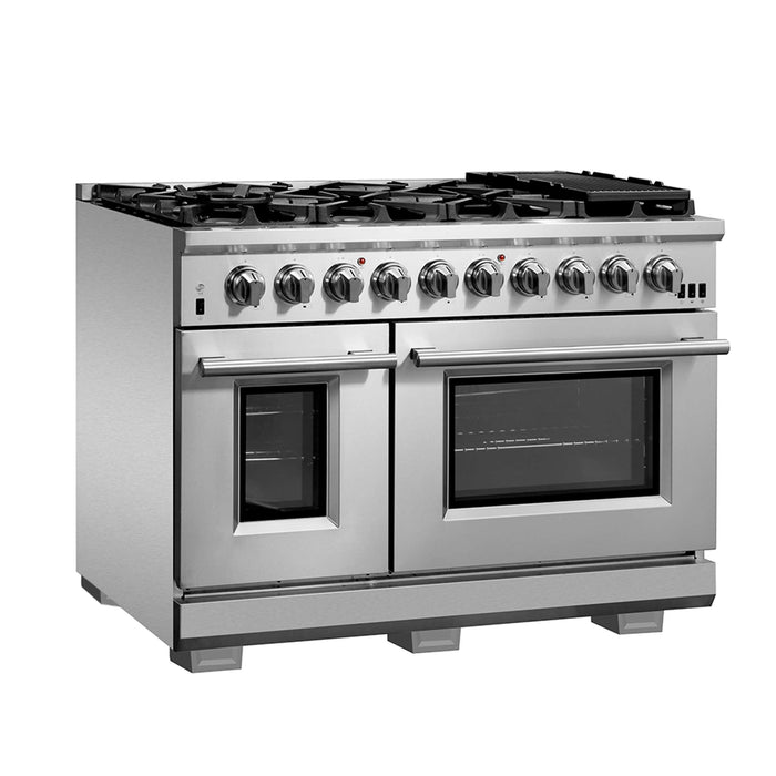 FORNO Capriasca 48-inch Gas Range Stainless Steel, 8 Brass Burners 160,000 BTU, 6.58 cu.ft. Double Oven, FFSGS6260-48