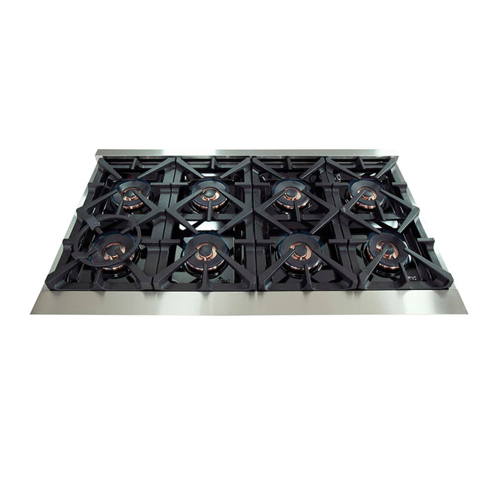 FORNO Capriasca 48-inch Gas Range Stainless Steel, 8 Brass Burners 160,000 BTU, 6.58 cu.ft. Double Oven, FFSGS6260-48