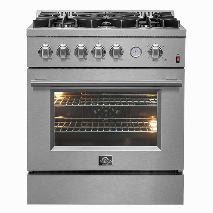 FORNO Premium 2-Piece Kitchen Bundle -30" Gas Range with Griddle and 30" Refrigerator with Ice Maker, FBDL-020-01-CAUS