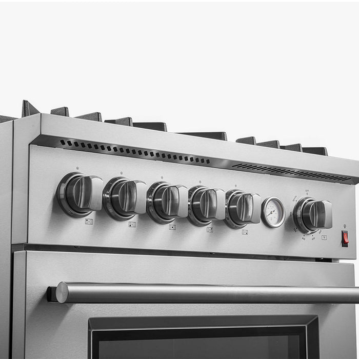 FORNO Premium 3-Piece Kitchen Bundle - 30" Gas Range, French Door Refrigerator, Built-In Dishwasher, Stainless Steel, FBDL-012-01CAUS