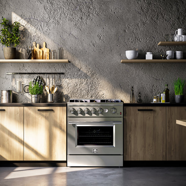 Giovanni 30-inch Gas Range Stainless Steel, 5 Burners 67,000 BTU, 4.32 cu.ft. Convection Oven, FFSGS6274-30