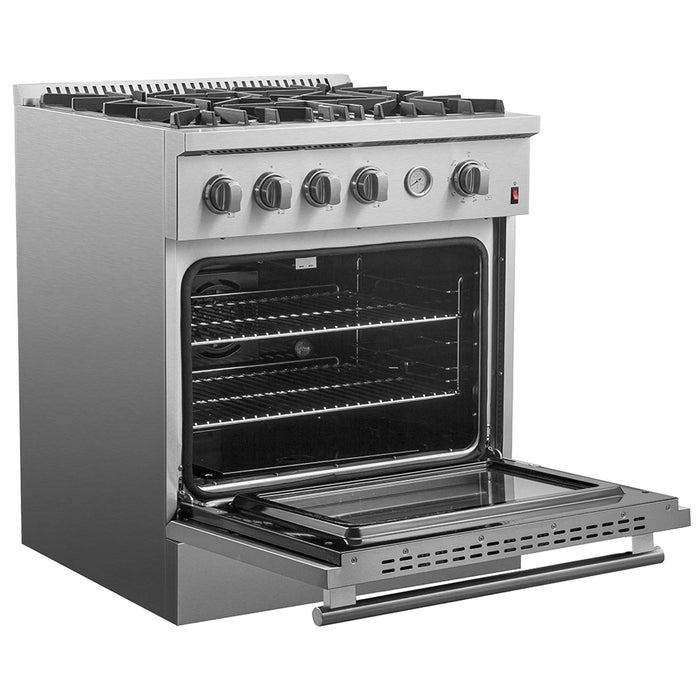 FORNO Premium 2-Piece Kitchen Bundle - 30" Gas Range with Built-In Temperature Gauge and 30" Refrigerator with Ice Maker, FBDL-021-02CAUS