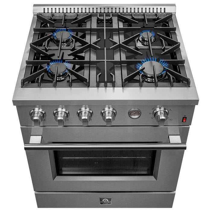 FORNO Premium 2-Piece Kitchen Bundle - 30" Gas Range with Built-In Temperature Gauge and 30" Refrigerator with Ice Maker, FBDL-021-02CAUS