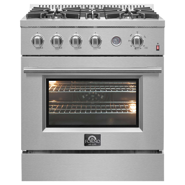 FORNO Premium 2-Piece Kitchen Bundle - 30" Gas Range with Built-In Temperature Gauge and 30" Refrigerator with Ice Maker, FBDL-021-02CAUS