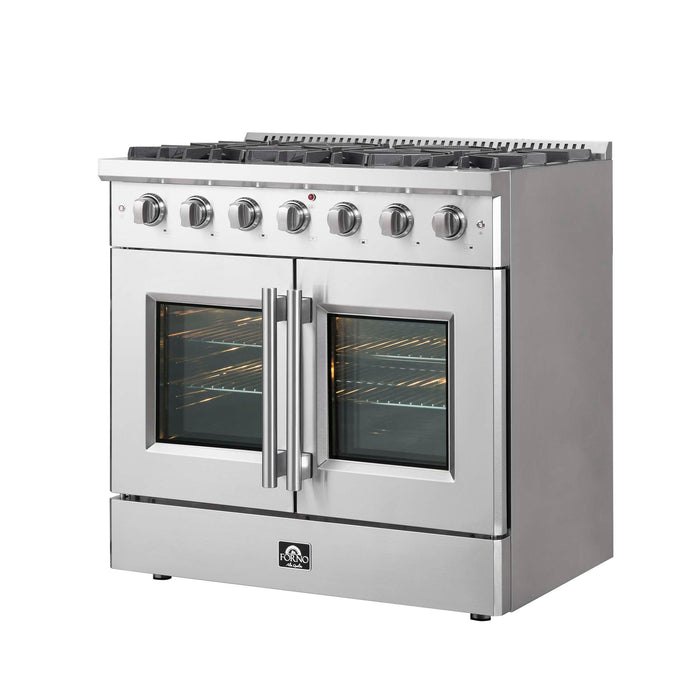 Forno Galiano 36" Freestanding French Door Gas Range, FFSGS6444-36