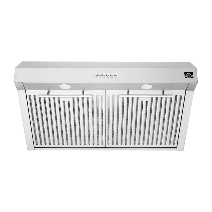 FORNO Premium 2-Piece Kitchen Bundle - Leonardo Espresso 30" Stainless Steel Range, 30" Stainless Steel Range Hood, FBDL-002-01US