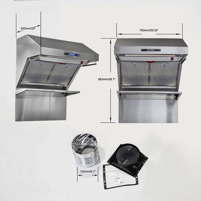 FORNO Savona - 30" Wall Mount Range Hood with Hybrid Stainless Filters & Back Splash, FRHWM5029-30HB