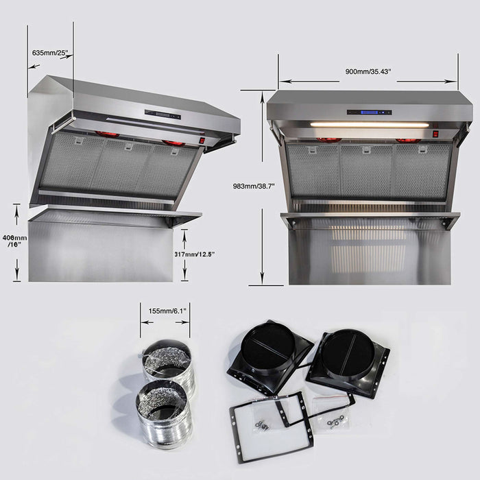 FORNO Savona - 36" Wall Mount Range Hood with Hybrid Stainless Filters & Back Splash, FRHWM5029-36HB