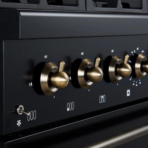 FORNO Espresso Antico 36" 4.5 cu. ft. Dual Fuel Range with 6 Sealed Burners in Black with Antique Brass Accents, FFSGS6113-36BLK