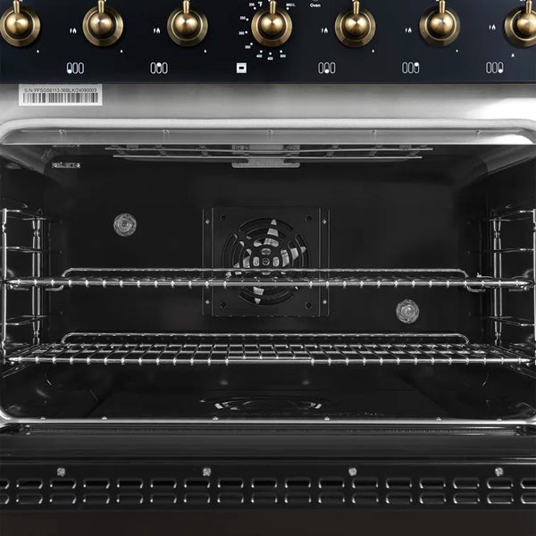 FORNO Espresso Antico 36" 4.5 cu. ft. Dual Fuel Range with 6 Sealed Burners in Black with Antique Brass Accents, FFSGS6113-36BLK