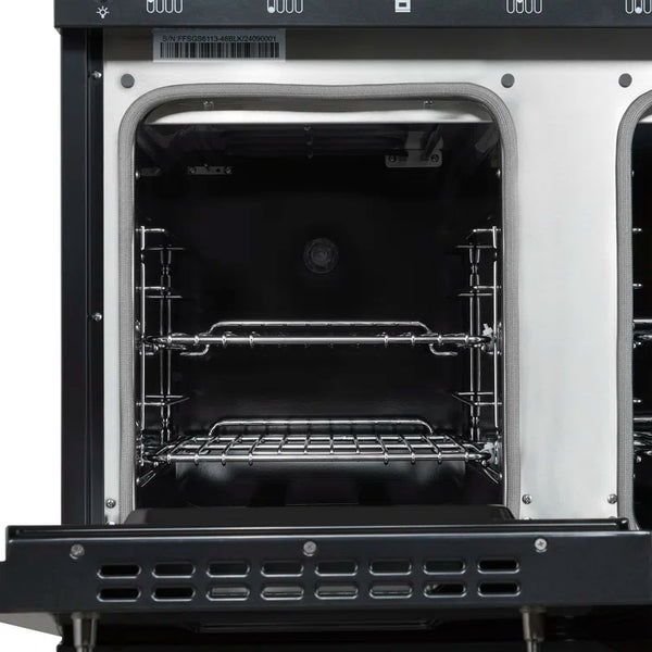 FORNO Espresso Antico 48" 5.5 cu. ft. Dual Fuel Range with 8 Sealed Burners and Griddle in Black with Antique Brass Accents, FFSGS6113-48BLK