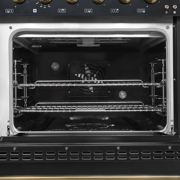 FORNO Espresso Antico 48" 5.5 cu. ft. Dual Fuel Range with 8 Sealed Burners and Griddle in Black with Antique Brass Accents, FFSGS6113-48BLK