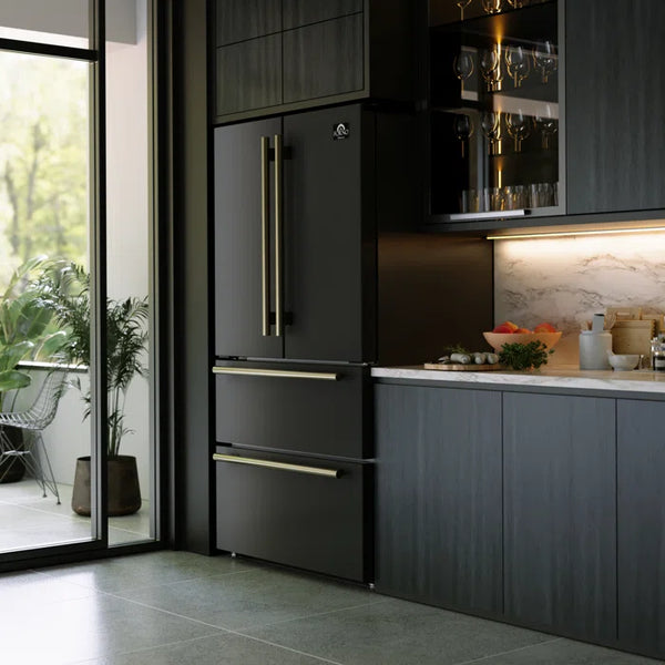 Forno Moena Espresso 36" French Door Refrigerator in Black, 19.2 cu. ft, FFRBI1820-36BLK