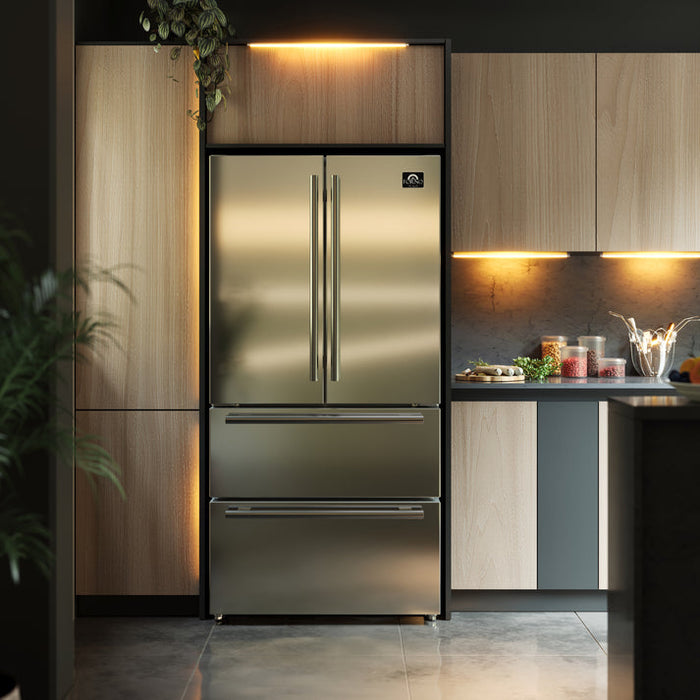 FORNO Moena 36" 19.2 cu. ft. Counter Depth Refrigerator with Ice Maker in Stainless Steel- FFRBI1820-36SB