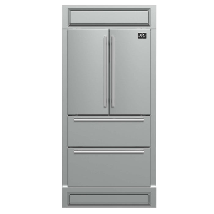 Forno Moena 36" French Door 19.2 cu. ft Stainless Steel Refrigerator, with Modern Decorative Grill - 40" Wide, FFRBI1820-40MG