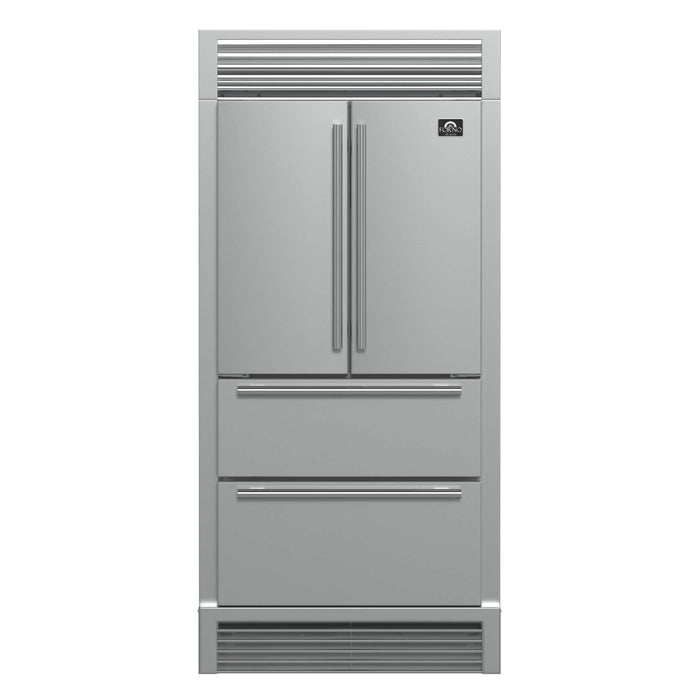 Forno Moena 36" French Door 19.2 cu. ft Stainless Steel Refrigerator, with Decorative Grill , FFRBI1820-40SG