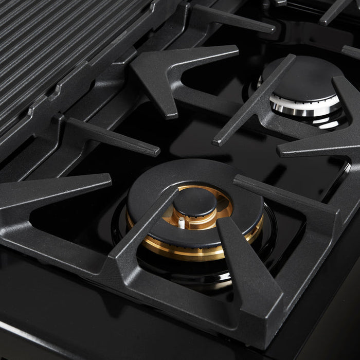 FORNO Antico 48" 5.5 cu. ft. Gas Range with 8 Sealed Burners and Griddle in Black with Antique Brass Accents- FFSGS6219-48BLK
