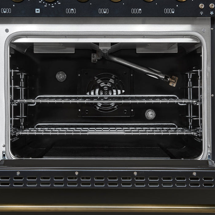 FORNO Antico 48" 5.5 cu. ft. Gas Range with 8 Sealed Burners and Griddle in Black with Antique Brass Accents- FFSGS6219-48BLK