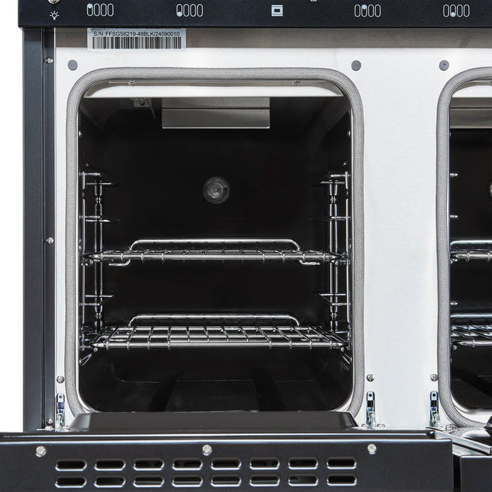 FORNO Antico 48" 5.5 cu. ft. Gas Range with 8 Sealed Burners and Griddle in Black with Antique Brass Accents- FFSGS6219-48BLK