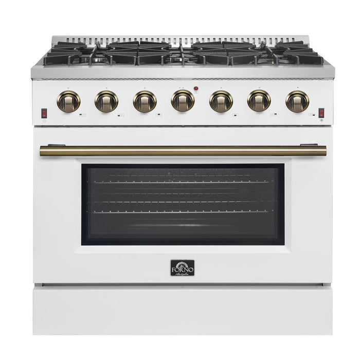 FORNO Galiano 36" 5.36 cu. ft. Gas Range with 6 Sealed Burners in White with Antique Brass Accents- FFSGS6244-36WHT