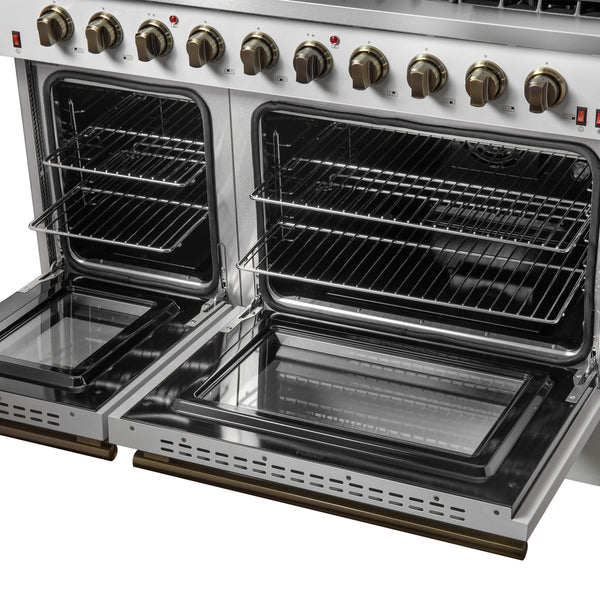 FORNO Galiano 48" 6.58 cu. ft. Gas Range with 8 Sealed Burners and Griddle in White with Antique Brass Accents, FFSGS6244-48WHT