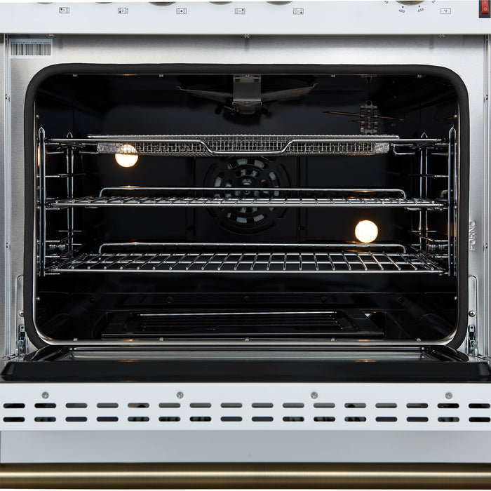 FORNO Giovanni 30" 4.32 cu. ft. Gas Range with 5 Burners, Air Fry Basket, Wok Support and Griddle in White with Antique Brass Accents- FFSGS6274-30WHT