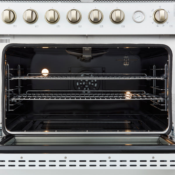 FORNO Marco 36" 5.36 cu.ft. Gas Range with 6 Burners and Temperature Gauge in White with Antique Brass Accents- FFSGS6277-36WHT
