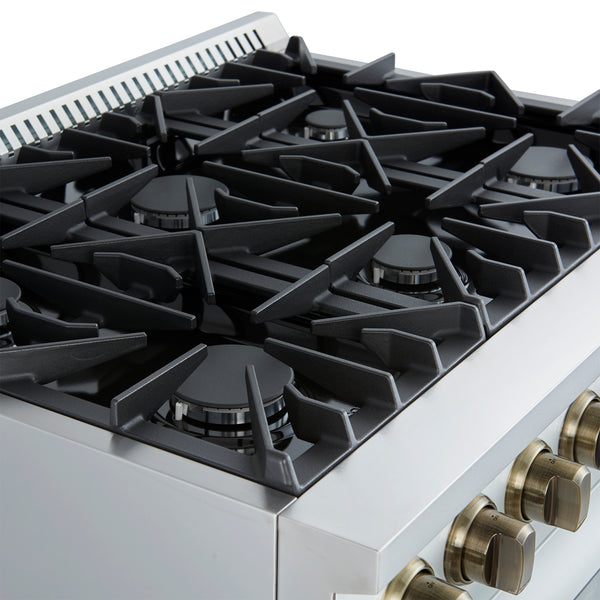FORNO Marco 36" 5.36 cu.ft. Gas Range with 6 Burners and Temperature Gauge in White with Antique Brass Accents- FFSGS6277-36WHT