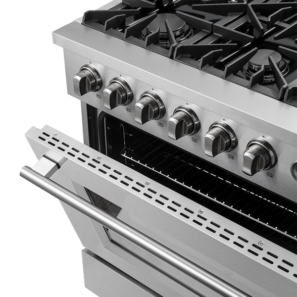 FORNO Marco 36" 5.36 cu.ft. Gas Range with 6 Burners and Built-In Temperature Gauge, FFSGS6277-36
