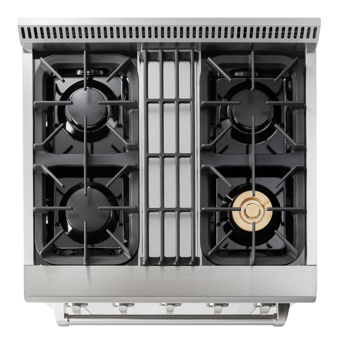 THOR Kitchen 30 in. Sealed 4 Burner Professional Dual Fuel Range in Stainless Steel- HRD3088U