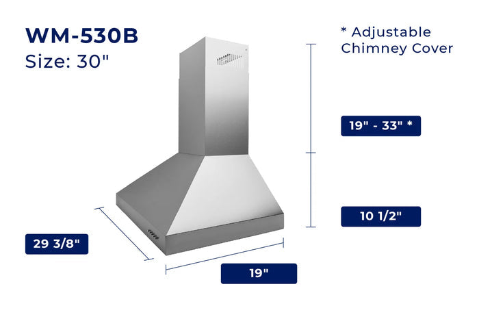 Hauslane 30-Inch 350 CFM Convertible Wall Mount Range Hood with Charcoal Filter in Matte White, WM-530WHT-30B