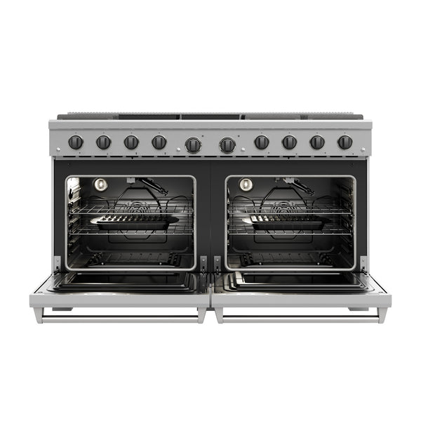 THOR Kitchen 60" Professional Natural Gas Range with 8 Burners in Stainless Steel- LRG60E